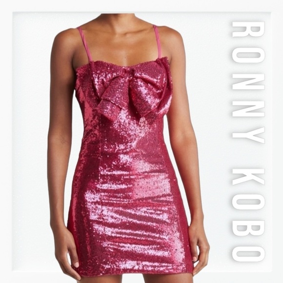NWT Ronny Kobo Sequin Bow Embellished Lindsay Dress in Tulip sz S - Picture 1 of 13